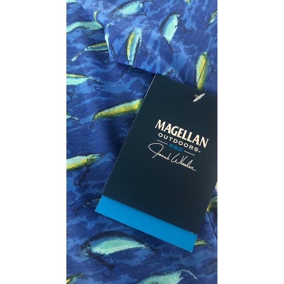 Magellan Outdoors Pro Print Short Sleeve Fishing Polo Shirt Men's Size M Blue - Picture 5 of 8